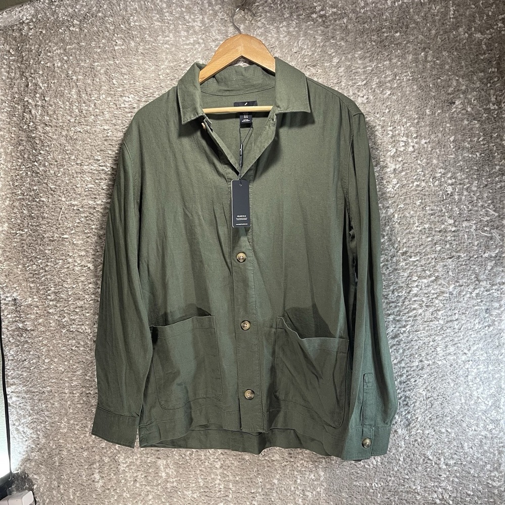 Daniel Hechter Men's Casual Shirt Green Long Sleeves Pockets M Linen Blend NWT